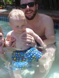 Oakley's first swim- at the Buchan's pool